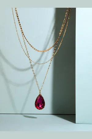 Accessorize London Women Set of 3 Gold-Toned & Pink Layered Necklace