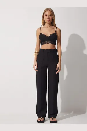 Happiness istanbul Women Mid-Rise Linen Trousers