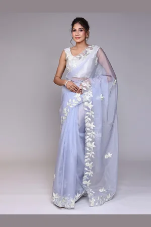 ZARI Floral Embroidered Organza Saree