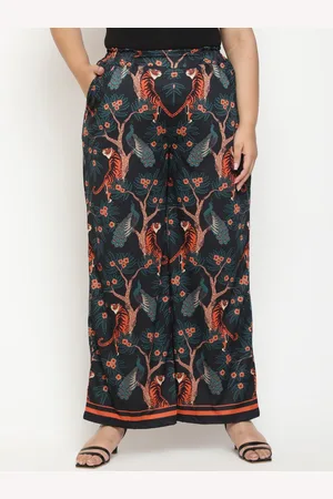 Amydus Women Plus Size Floral Printed High-Rise Parallel Trousers
