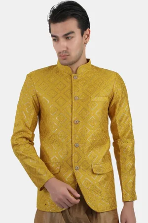 Avaeta Embroidered Mandarin Collar Silk Bandhgala Blazer