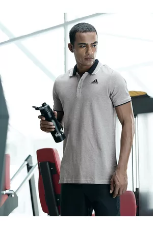 adidas Men Grey Solid ESS Core Polo Pure Cotton Training Pure Cotton T-shirt
