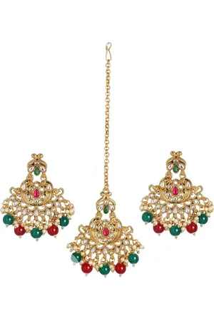 Kord Store Gold-Plated Kundan Earrings & Mangtikka