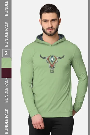 bullmer Men Pack of 2 Green & Burgundy Long Sleeves T-shirt