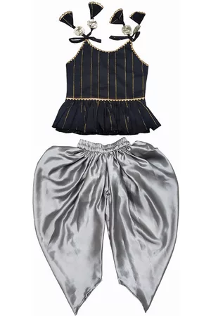 BAESD Girls Striped Regular Gotta Patti Top with Dhoti Pants