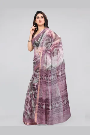 Mirchi Fashion Magenta & Olive Green Tie And Dye Zari Block Print Saree