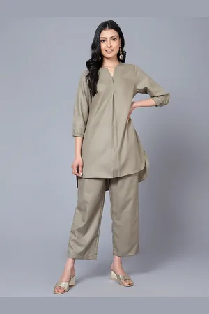 Bani Women Notched Neck High Low Longline Top With Trouser