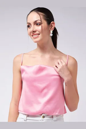 Color Capital Shoulder Straps Satin Crop Top