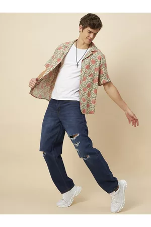 High Star Men Loose Fit Mildly Distressed Pure Cotton Jeans