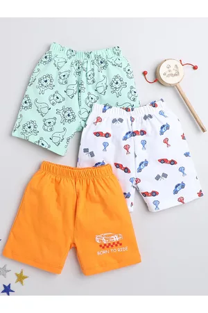 BUMZEE Infant Boys Pack Of 3 Conversational Printed Mid-Rise Cotton Shorts