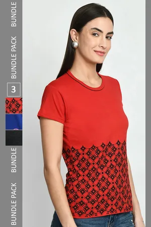 IndiWeaves Women Pack Of 5 Printed Cotton T-shirt