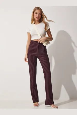Happiness istanbul Women Striped Slim Fit Plain Regular Trousers
