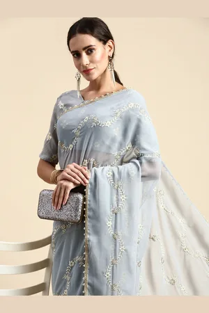 VAIRAGEE Floral Embroidered Poly Georgette Saree