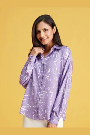 20Dresses Lavender Floral Printed Satin Casual Shirt