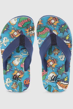 YK Boys Blue & Orange Comic Print Thong Flip-Flops