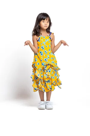 My Little Lambs Girls Floral Printed Shoulder Straps Top with Skirt