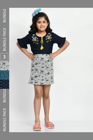 BAESD Girls Pack Of 3 Printed Pure Cotton A-Line Mini Skirts