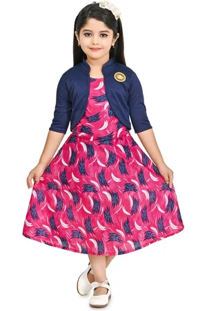 BAESD Girls Abstract Printed A-Line Midi Cotton Dress with Jacket