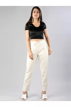 Sangria Women White Mid-Rise Original Plain Cotton Peg Trousers