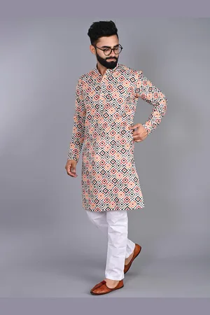 FUBAR Ethnic Motif Printed Mandarin Collar Cotton Kurta