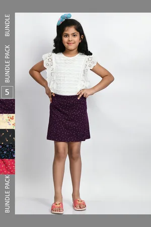 BAESD Girls Pack Of 5 Printed Pure Cotton A-Line Mini Skirts