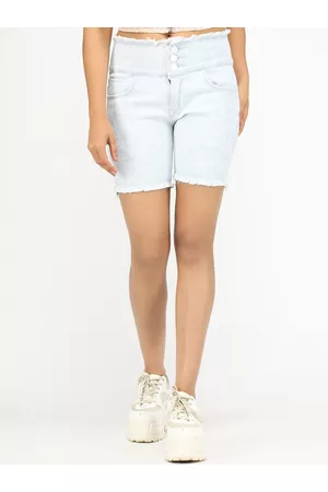 AngelFab Women High-Rise Distressed Denim Shorts