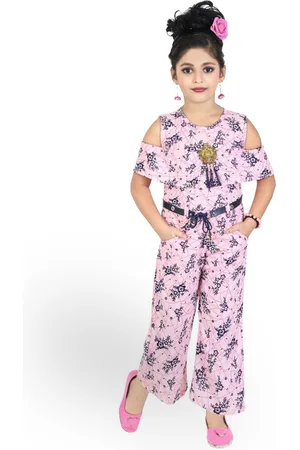BAESD Girls Printed Cold-Shoulder Sleeves Cotton Basic Jumpsuit