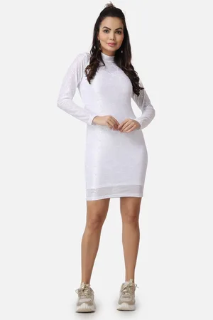 Popwings Self Design Full Sleeve High Neck Bodycon Dress