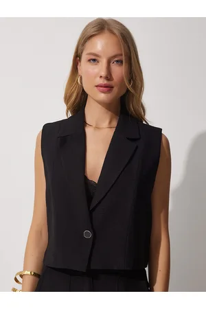 Happiness istanbul Notched Lapel Cropped Linen Waistcoat