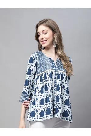 Rajnandini Floral Print Bell Sleeve Cotton A-Line Top