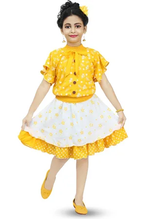 BAESD Girls High Neck Printed Top with Skirt
