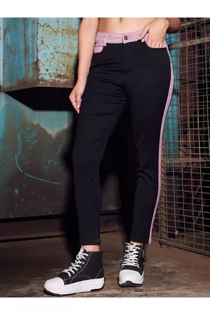 KASSUALLY Women Black Mid-Rise Skinny Fit Colourblocked Stretchable Jeans