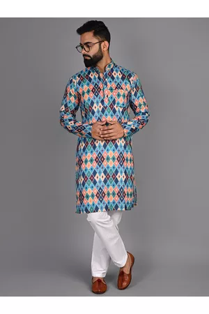 FUBAR Ethnic Motif Printed Mandarin Collar Pure Cotton Kurta With Pyjamas