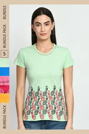 IndiWeaves Women Multicoloured 5 Printed V-Neck Pockets T-shirt
