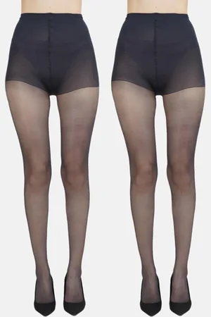 Next2Skin Women Pack of 2 Black Solid Sheer Transparent Low Denier Pantyhose Stockings