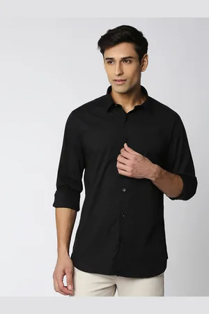 DRAGON HILL Men Black Slim Fit Opaque Casual Shirt