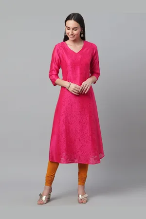 akheri Women Pink Chikankari Embroidered Chanderi Anarkali Kurta