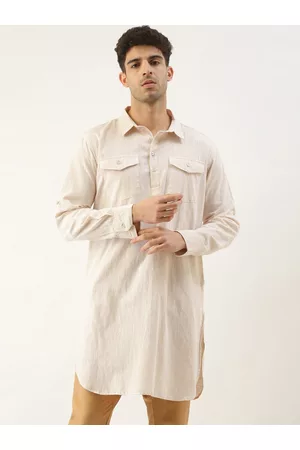 WHITE HEART Men Khaki Solid Cotton Pathani Kurta