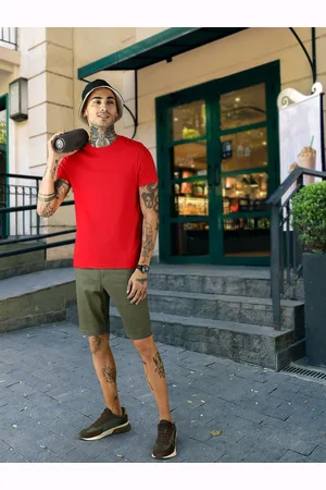 Marks & Spencer Men Olive Green Linen Regular Fit Shorts