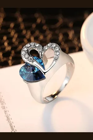 Myki Silver-Plated CZ Stone-Studded Heart Shaped Finger Ring