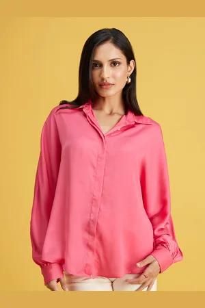 20Dresses Pink Dolman Sleeves Opaque Satin Casual Shirt