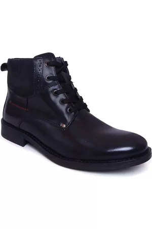 ZOOM Men Mid Top Textured Leather Block Heel Regular Boots