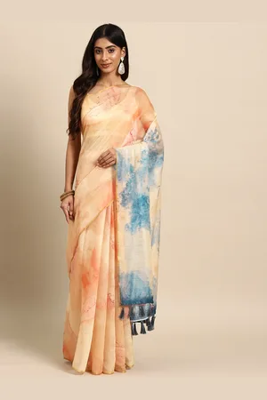 silk land Tie and Dye Organza Digital Print Saree