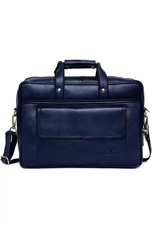 WildHorn Men Blue Textured Leather Laptop Bag