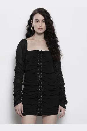 NA-KD Lace-Up Front Puff Sleeve Bodycon Mini Dress