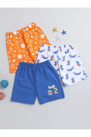BUMZEE Infant Boys Pack Of 3 Conversational Printed Mid-Rise Cotton Shorts