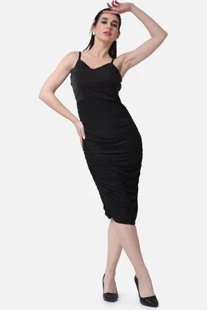 Popwings Ruched Shoulder Strap Casual Bodycon Dress