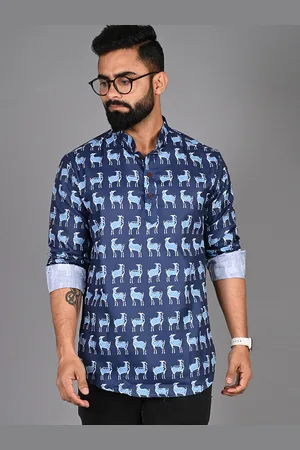FUBAR Mandarin Collar Quirky Printed Short Kurta