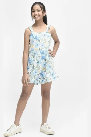 Crimsoune Club Girls Floral Printed Ruffles Playsuit