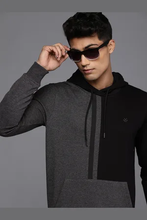 WROGN Men Grey & Black Colourblocked Hooded Sweatshirt